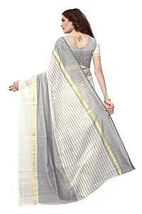 Stylish Grey Cotton Silk Striped Saree with Blouse piece For Women-thumb1