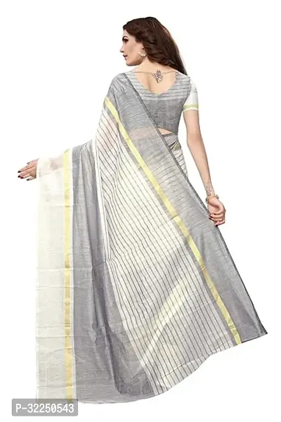 Stylish Grey Cotton Silk Striped Saree with Blouse piece For Women-thumb2