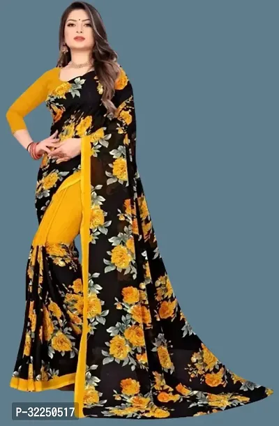 Stylish Yellow Cotton Silk Printed Saree with Blouse piece For Women