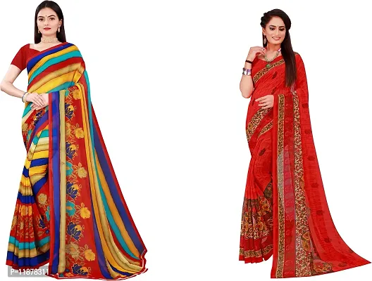 Stylish Fancy Georgette Saree With Blouse Piece Combo For Women Pack Of 2-thumb0