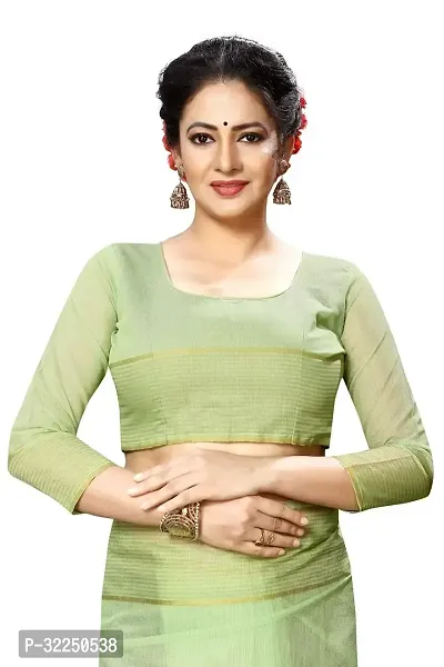 Stylish Green Cotton Silk Solid Saree with Blouse piece For Women-thumb3