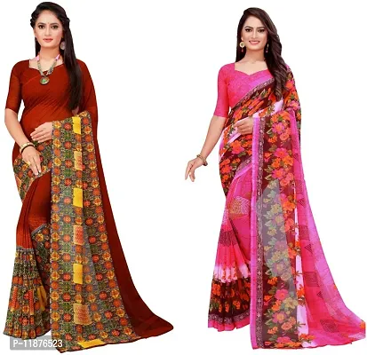 Stylish Fancy Georgette Saree With Blouse Piece Combo For Women Pack Of 2-thumb0