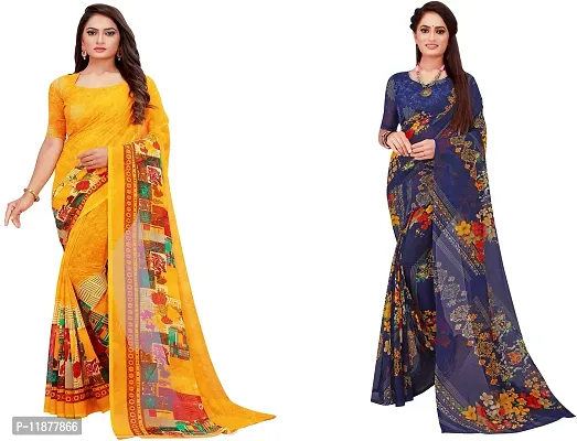 Stylish Fancy Georgette Saree With Blouse Piece Combo For Women Pack Of 2-thumb0