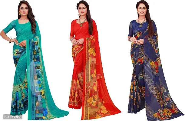 Stylish Fancy Georgette Saree With Blouse Piece For Women Pack Of 3