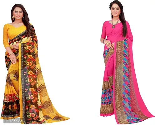 Stylish Fancy Georgette Saree With Blouse Piece Combo For Women Pack Of 2-thumb0