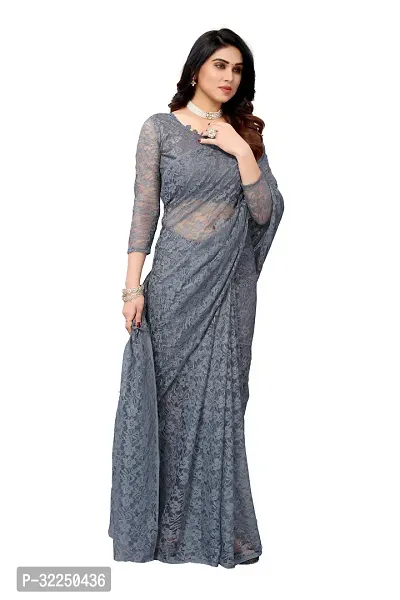 Stylish Grey Cotton Silk Solid Saree with Blouse piece For Women-thumb3