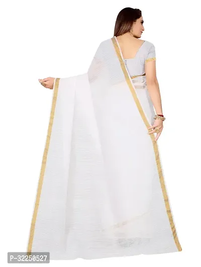 Stylish White Cotton Silk Solid Saree with Blouse piece For Women-thumb2