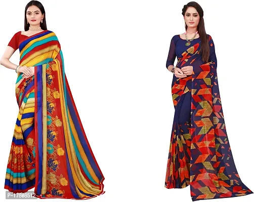 Women Stylish Georgette Printed Saree with Blouse piece-thumb0