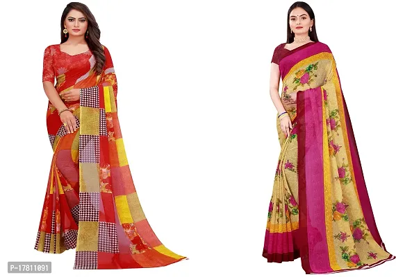 Women Stylish Georgette Printed Saree with Blouse piece