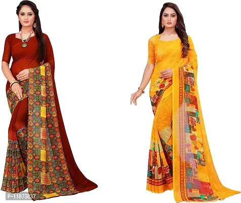 Stylish Fancy Georgette Saree With Blouse Piece Combo For Women Pack Of 2