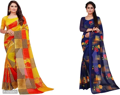 Stylish Fancy Georgette Saree With Blouse Piece For Women Pack Of 2-thumb0