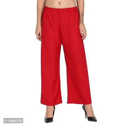 Stunning Red Crepe Solid Palazzo For Women-thumb2