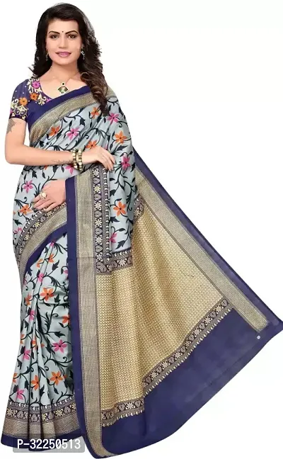 Stylish Blue Cotton Silk Printed Saree with Blouse piece For Women