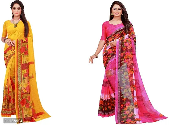 Stylish Fancy Georgette Saree With Blouse Piece Combo For Women Pack Of 2-thumb0