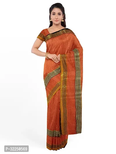 Stylish Orange Cotton Silk Solid Saree with Blouse piece For Women-thumb2