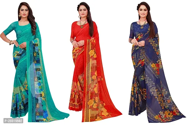 Elegant Georgette Printed Women Saree with Blouse piece- Pack Of 3-thumb0