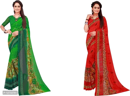 Stylish Fancy Georgette Saree With Blouse Piece For Women Pack Of 2-thumb0