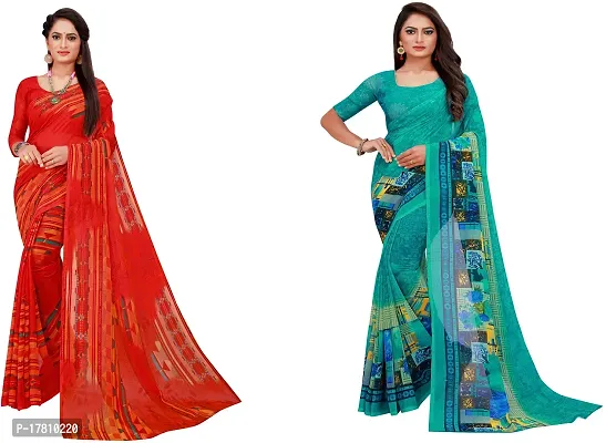 Women Stylish Georgette Printed Saree with Blouse piece