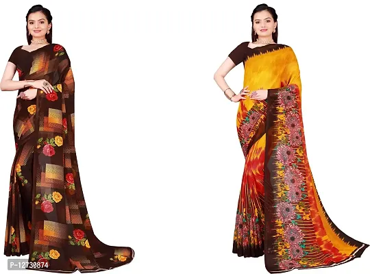 Stylish Fancy Georgette Saree With Blouse Piece For Women Pack Of 2-thumb0