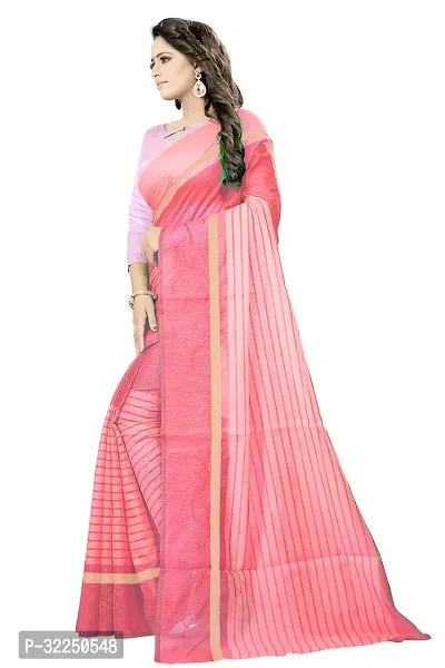 Stylish Pink Cotton Silk Striped Saree with Blouse piece For Women-thumb2