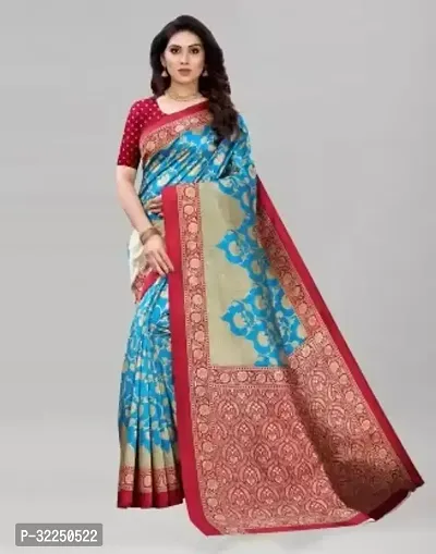 Stylish Blue Cotton Silk Woven Design Saree with Blouse piece For Women