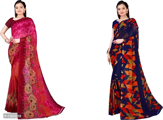 Stylish Fancy Georgette Saree With Blouse Piece Combo For Women Pack Of 2-thumb0