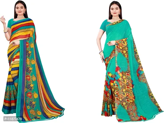 Stylish Fancy Georgette Saree With Blouse Piece Combo For Women Pack Of 2