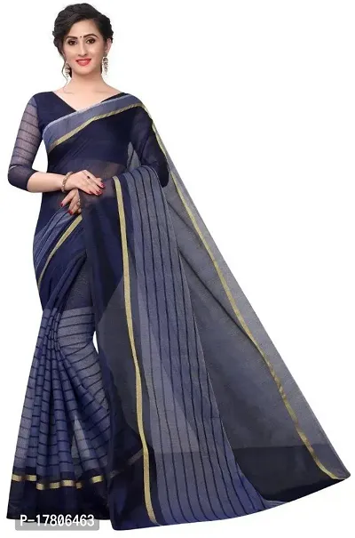 Women Stylish Cotton Silk Striped Saree with Blouse piece-thumb0