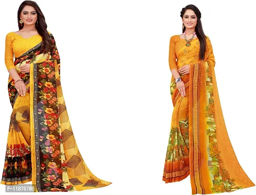 Stylish Fancy Georgette Saree With Blouse Piece Combo For Women Pack Of 2-thumb0