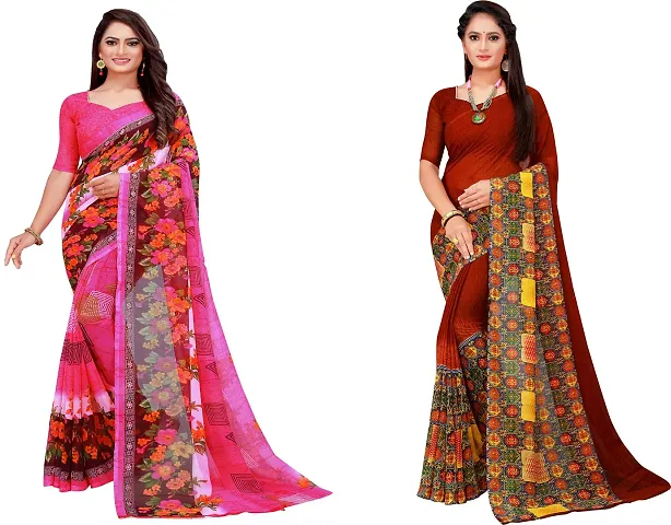 Stylish Georgette Saree With Blouse Piece For Women Pack Of 2