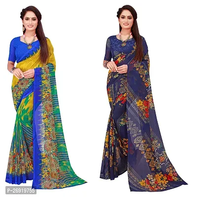 Elegant Georgette Printed Women Saree with Blouse piece-Pack Of 2