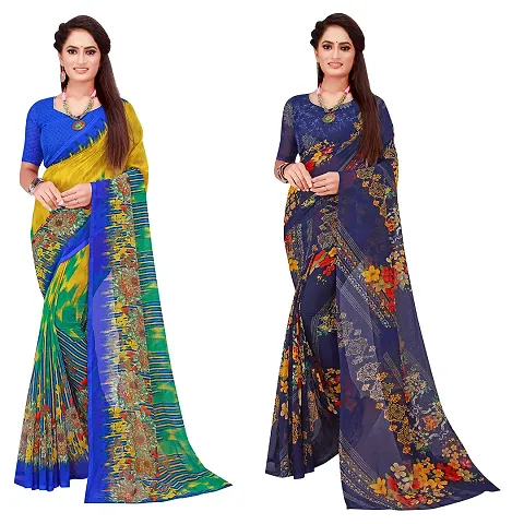 Stylish Georgette Saree With Blouse Piece For Women Pack Of 2