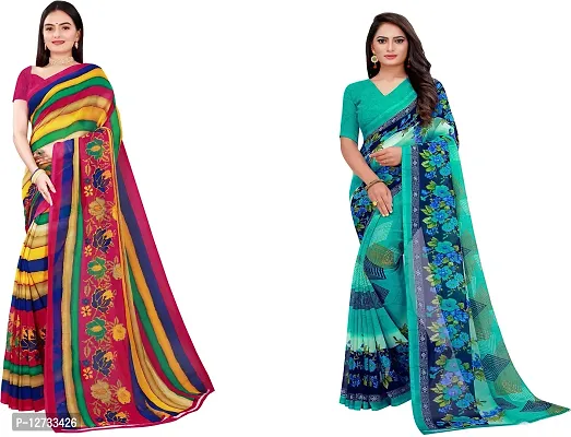 Stylish Fancy Georgette Saree With Blouse Piece For Women Pack Of 2