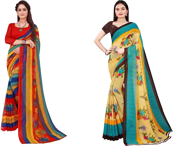 Stylish Fancy Georgette Saree With Blouse Piece Combo For Women Pack Of 2