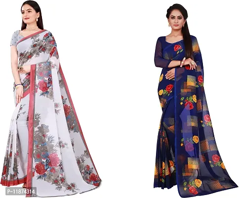 Stylish Fancy Georgette Saree With Blouse Piece Combo For Women Pack Of 2