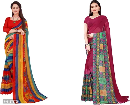 Stylish Fancy Georgette Saree With Blouse Piece Combo For Women Pack Of 2