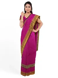 Stylish Pink Cotton Silk Solid Saree with Blouse piece For Women-thumb1