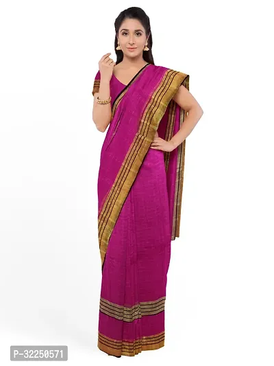 Stylish Pink Cotton Silk Solid Saree with Blouse piece For Women-thumb2