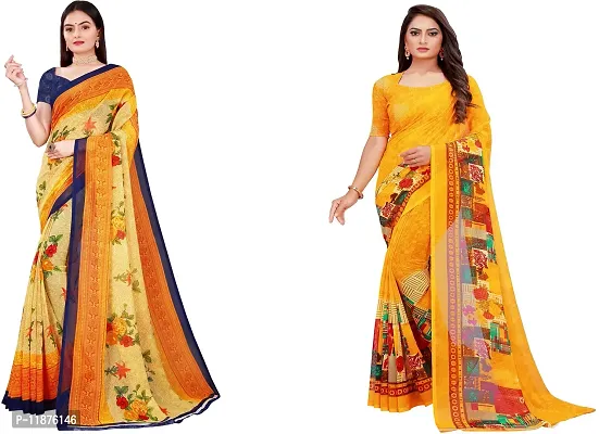 Stylish Fancy Georgette Saree With Blouse Piece Combo For Women Pack Of 2-thumb0