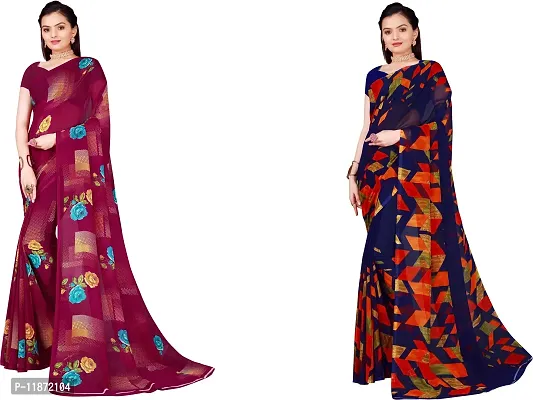 Stylish Fancy Georgette Saree With Blouse Piece Combo For Women Pack Of 2-thumb0