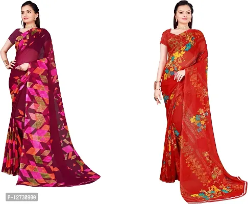 Stylish Fancy Georgette Saree With Blouse Piece For Women Pack Of 2