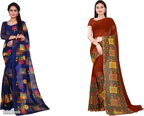 Stylish Fancy Georgette Saree With Blouse Piece Combo For Women Pack Of 2