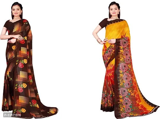 Stylish Fancy Georgette Saree With Blouse Piece Combo For Women Pack Of 2-thumb0