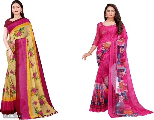 Stylish Fancy Georgette Saree With Blouse Piece Combo For Women Pack Of 2-thumb0