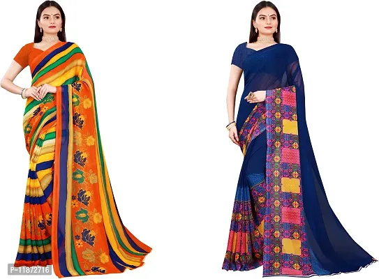 Stylish Fancy Georgette Saree With Blouse Piece Combo For Women Pack Of 2-thumb0