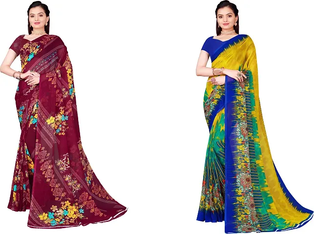 Stylish Fancy Georgette Saree With Blouse Piece For Women Pack Of 2