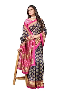 Stylish Navy Blue Cotton Silk Woven Design Saree with Blouse piece For Women-thumb1