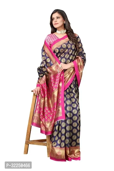 Stylish Navy Blue Cotton Silk Woven Design Saree with Blouse piece For Women-thumb2