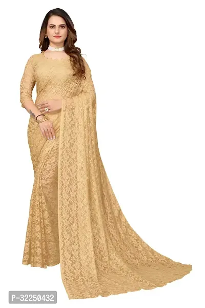 Stylish Beige Cotton Silk Solid Saree with Blouse piece For Women