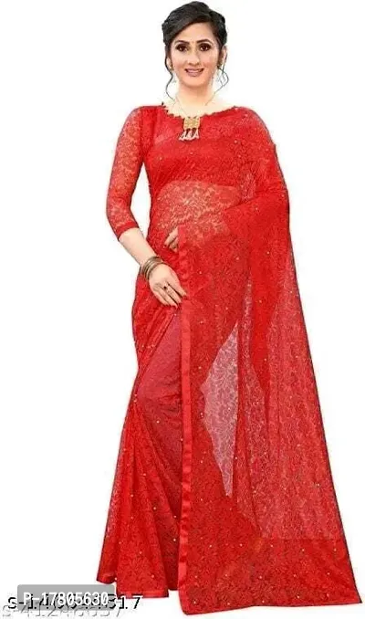 Women Stylish Net Printed Saree with Blouse piece